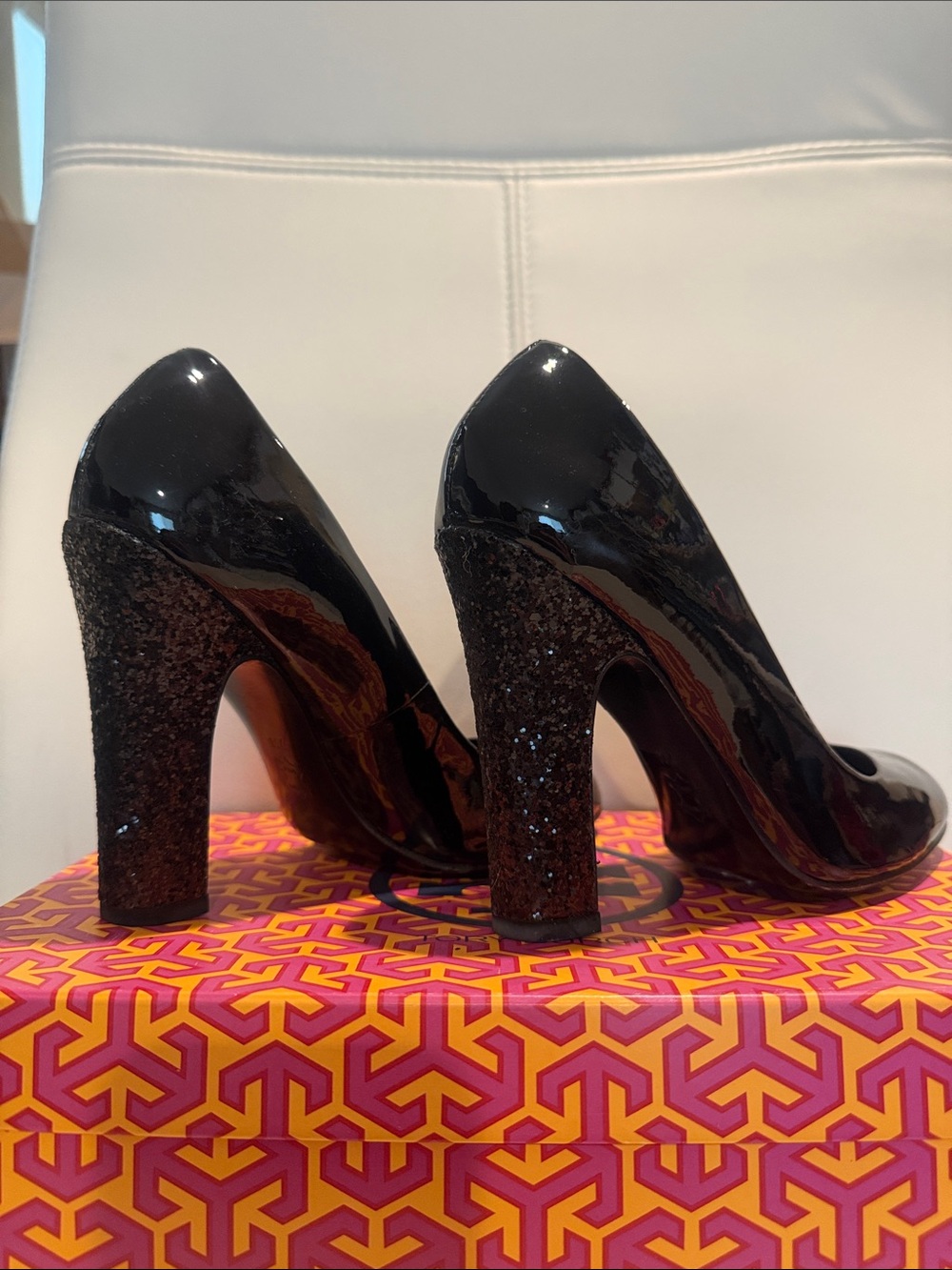 Tory Burch Black Patent Block Heel Pumps - Picture 3 of 8